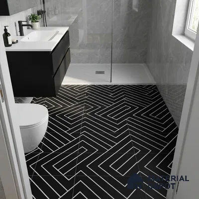 Moroccan Wall & Floor Tile TL 00240 B Black 1 ft x 1 ft Matte Finish Ceramic Tile - 9 mm | Suitable For Kitchen, Bathroom, Dining Area | Please Expect a Slight Variation of Pattern