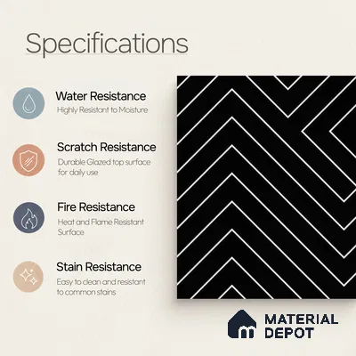 Moroccan Wall & Floor Tile TL 00240 B Black 1 ft x 1 ft Matte Finish Ceramic Tile - 9 mm | Suitable For Kitchen, Bathroom, Dining Area | Please Expect a Slight Variation of Pattern