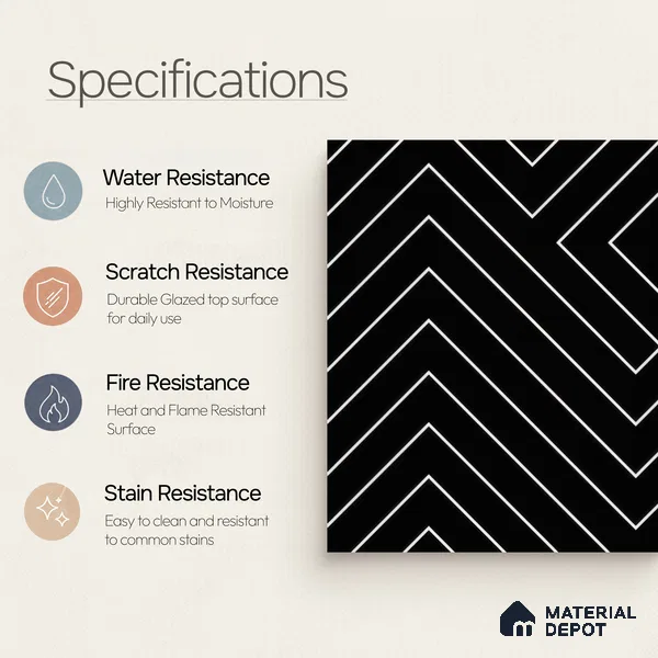 Moroccan Wall & Floor Tile TL 00240 B Black 1 ft x 1 ft Matte Finish Ceramic Tile - 9 mm | Suitable For Kitchen, Bathroom, Dining Area | Please Expect a Slight Variation of Pattern