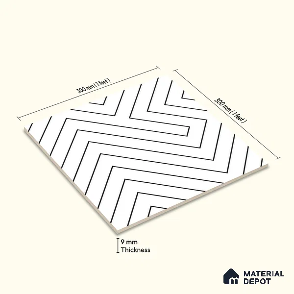 Moroccan Wall & Floor Tile TL 00240 A White 1 ft x 1 ft Matte Finish Ceramic Tile - 9 mm | Suitable For Kitchen, Bathroom, Dining Area | Please Expect a Slight Variation of Pattern