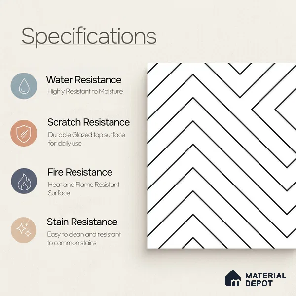 Moroccan Wall & Floor Tile TL 00240 A White 1 ft x 1 ft Matte Finish Ceramic Tile - 9 mm | Suitable For Kitchen, Bathroom, Dining Area | Please Expect a Slight Variation of Pattern