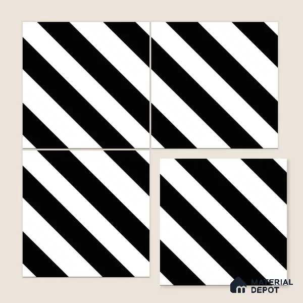 Moroccan Wall & Floor Tile TL 00241 Monochrome Lines 1 ft x 1 ft Matte Finish Ceramic Tile - 9 mm | Suitable For Kitchen, Bathroom, Dining Area | Please Expect a Slight Variation of Pattern