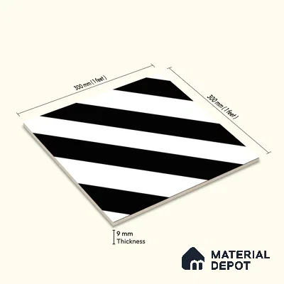 Moroccan Wall & Floor Tile TL 00241 Monochrome Lines 1 ft x 1 ft Matte Finish Ceramic Tile - 9 mm | Suitable For Kitchen, Bathroom, Dining Area | Please Expect a Slight Variation of Pattern