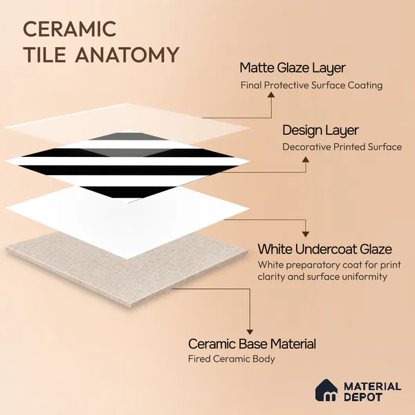 Moroccan Wall & Floor Tile TL 00241 Monochrome Lines 1 ft x 1 ft Matte Finish Ceramic Tile - 9 mm | Suitable For Kitchen, Bathroom, Dining Area | Please Expect a Slight Variation of Pattern