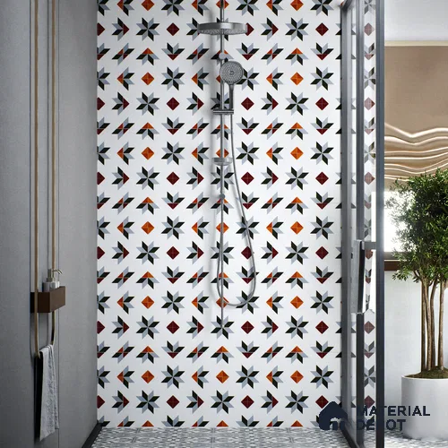 Moroccan Wall & Floor Tile TL 00243 Orange & White 1 ft x 1 ft Matte Finish Ceramic Tile - 9 mm | Suitable For Kitchen, Bathroom, Dining Area | Please Expect a Slight Variation of Pattern