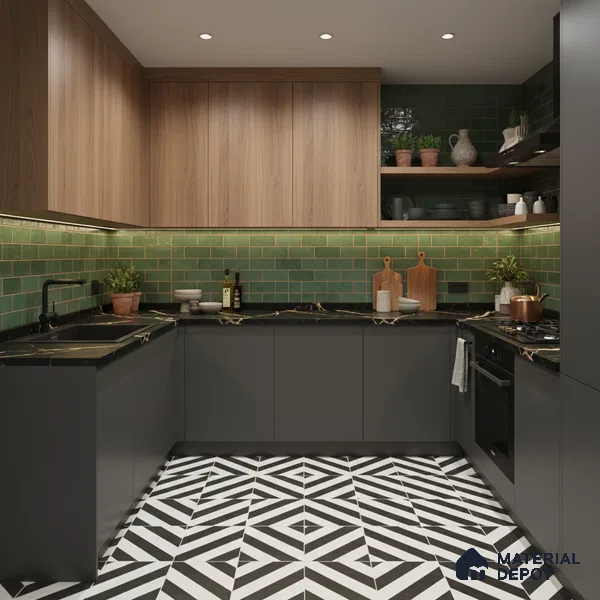 Moroccan Wall & Floor Tile TL 00244 Monochrome Thin 1 ft x 1 ft Matte Finish Ceramic Tile - 9 mm | Suitable For Kitchen, Bathroom, Dining Area | Please Expect a Slight Variation of Pattern