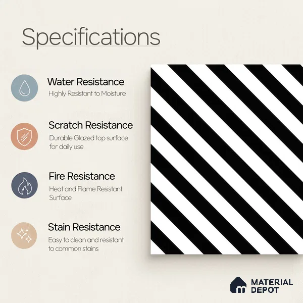 Moroccan Wall & Floor Tile TL 00244 Monochrome Thin 1 ft x 1 ft Matte Finish Ceramic Tile - 9 mm | Suitable For Kitchen, Bathroom, Dining Area | Please Expect a Slight Variation of Pattern