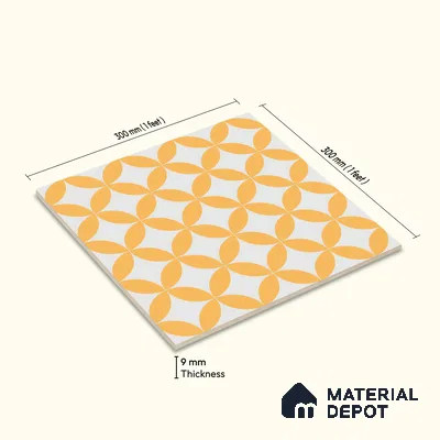 Moroccan Wall & Floor Tile TL 00245 Lemon Yellow 1 ft x 1 ft Matte Finish Ceramic Tile - 9 mm | Suitable For Kitchen, Bathroom, Dining Area | Please Expect a Slight Variation of Pattern