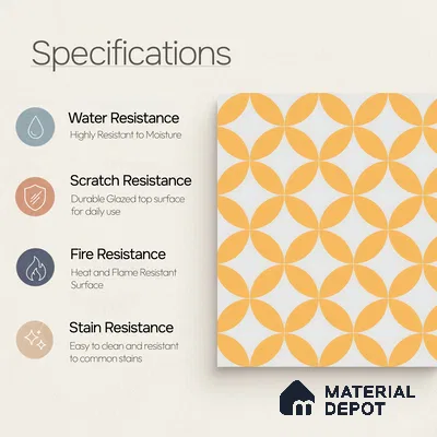 Moroccan Wall & Floor Tile TL 00245 Lemon Yellow 1 ft x 1 ft Matte Finish Ceramic Tile - 9 mm | Suitable For Kitchen, Bathroom, Dining Area | Please Expect a Slight Variation of Pattern