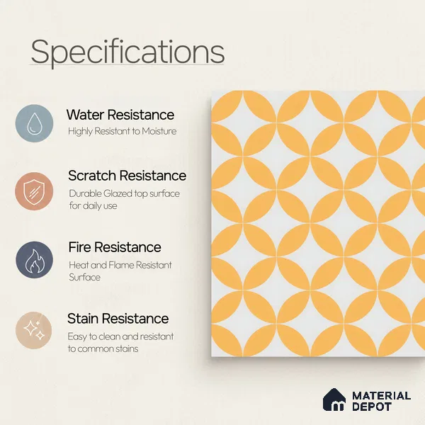Moroccan Wall & Floor Tile TL 00245 Lemon Yellow 1 ft x 1 ft Matte Finish Ceramic Tile - 9 mm | Suitable For Kitchen, Bathroom, Dining Area | Please Expect a Slight Variation of Pattern