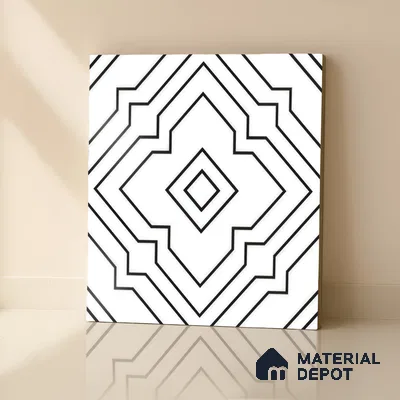 Moroccan Wall & Floor Athangudi Tile TL 00246 White 1 ft x 1 ft Matte Finish Ceramic Tile - 9 mm | Suitable For Kitchen, Bathroom, Dining Area | Please Expect a Slight Variation of Pattern