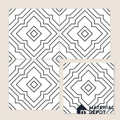 Moroccan Wall & Floor Athangudi Tile TL 00246 White 1 ft x 1 ft Matte Finish Ceramic Tile - 9 mm | Suitable For Kitchen, Bathroom, Dining Area | Please Expect a Slight Variation of Pattern