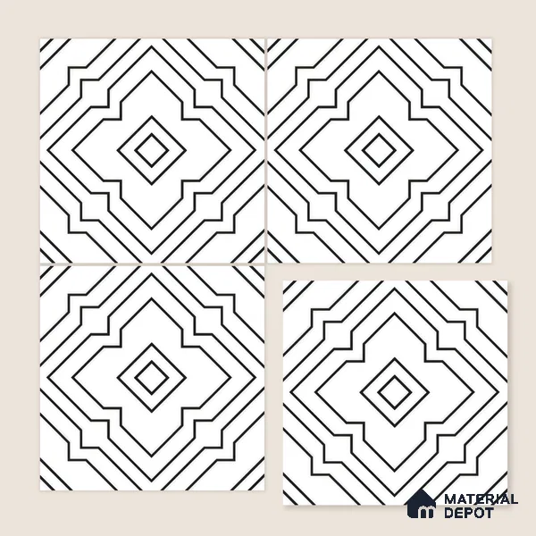 Moroccan Wall & Floor Athangudi Tile TL 00246 White 1 ft x 1 ft Matte Finish Ceramic Tile - 9 mm | Suitable For Kitchen, Bathroom, Dining Area | Please Expect a Slight Variation of Pattern
