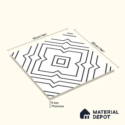Moroccan Wall & Floor Athangudi Tile TL 00246 White 1 ft x 1 ft Matte Finish Ceramic Tile - 9 mm | Suitable For Kitchen, Bathroom, Dining Area | Please Expect a Slight Variation of Pattern