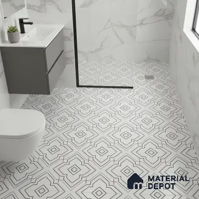 Moroccan Wall & Floor Athangudi Tile TL 00246 White 1 ft x 1 ft Matte Finish Ceramic Tile - 9 mm | Suitable For Kitchen, Bathroom, Dining Area | Please Expect a Slight Variation of Pattern