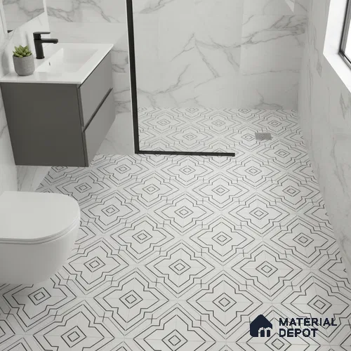 Moroccan Wall & Floor Athangudi Tile TL 00246 White 1 ft x 1 ft Matte Finish Ceramic Tile - 9 mm | Suitable For Kitchen, Bathroom, Dining Area | Please Expect a Slight Variation of Pattern