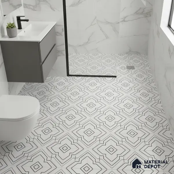 Moroccan Wall & Floor Athangudi Tile TL 00246 White 1 ft x 1 ft Matte Finish Ceramic Tile - 9 mm | Suitable For Kitchen, Bathroom, Dining Area | Please Expect a Slight Variation of Pattern