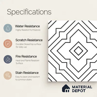 Moroccan Wall & Floor Athangudi Tile TL 00246 White 1 ft x 1 ft Matte Finish Ceramic Tile - 9 mm | Suitable For Kitchen, Bathroom, Dining Area | Please Expect a Slight Variation of Pattern