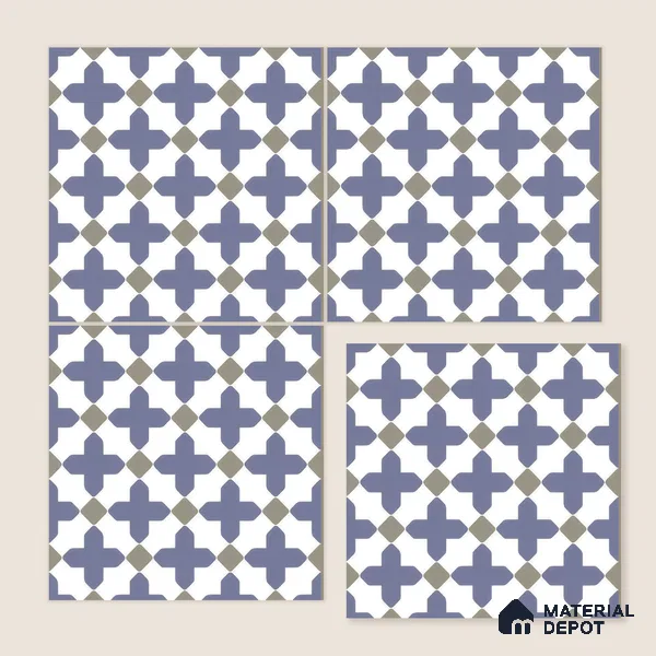 Moroccan Wall & Floor Tile TL 00247 Blue 1 ft x 1 ft Matte Finish Ceramic Tile - 9 mm | Suitable For Kitchen, Bathroom, Dining Area | Please Expect a Slight Variation of Pattern