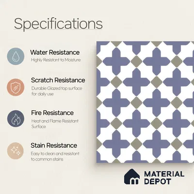 Moroccan Wall & Floor Tile TL 00247 Blue 1 ft x 1 ft Matte Finish Ceramic Tile - 9 mm | Suitable For Kitchen, Bathroom, Dining Area | Please Expect a Slight Variation of Pattern