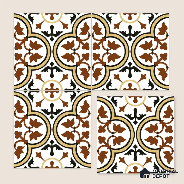Moroccan Wall & Floor Tile TL 00249 Yellow & Brown 1 ft x 1 ft Matte Finish Ceramic Tile - 9 mm | Suitable For Kitchen, Bathroom, Dining Area | Please Expect a Slight Variation of Pattern