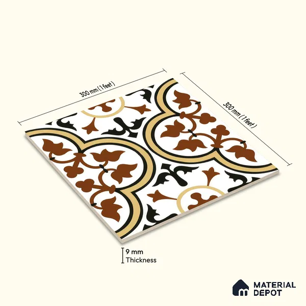 Moroccan Wall & Floor Tile TL 00249 Yellow & Brown 1 ft x 1 ft Matte Finish Ceramic Tile - 9 mm | Suitable For Kitchen, Bathroom, Dining Area | Please Expect a Slight Variation of Pattern