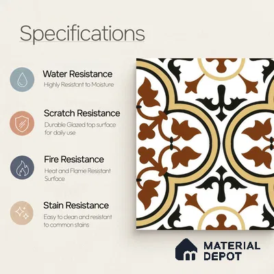 Moroccan Wall & Floor Tile TL 00249 Yellow & Brown 1 ft x 1 ft Matte Finish Ceramic Tile - 9 mm | Suitable For Kitchen, Bathroom, Dining Area | Please Expect a Slight Variation of Pattern
