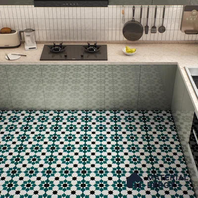 Moroccan Wall & Floor Tile TL 00250 Green 1 ft x 1 ft Matte Finish Ceramic Tile - 9 mm | Suitable For Kitchen, Bathroom, Dining Area | Please Expect a Slight Variation of Pattern