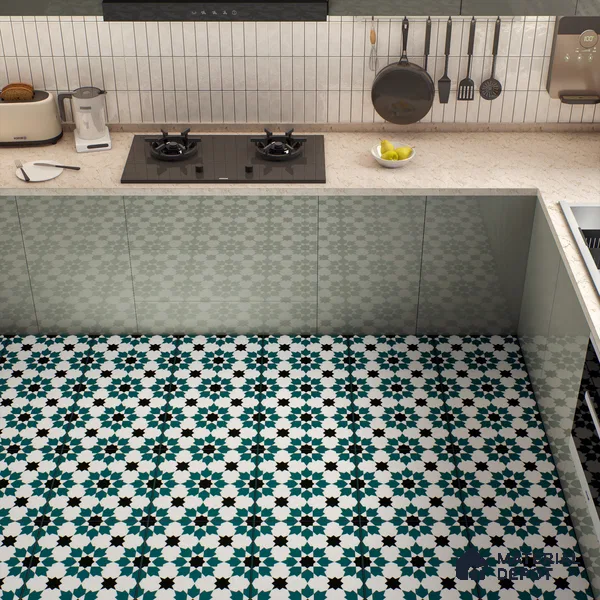 Moroccan Wall & Floor Tile TL 00250 Green 1 ft x 1 ft Matte Finish Ceramic Tile - 9 mm | Suitable For Kitchen, Bathroom, Dining Area | Please Expect a Slight Variation of Pattern