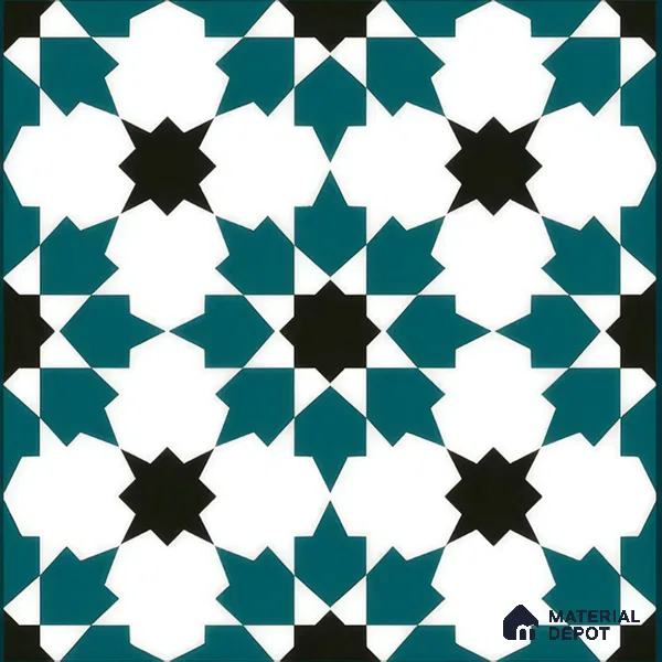 Moroccan Wall & Floor Tile TL 00250 Green 1 ft x 1 ft Matte Finish Ceramic Tile - 9 mm | Suitable For Kitchen, Bathroom, Dining Area | Please Expect a Slight Variation of Pattern