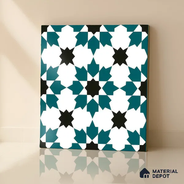 Moroccan Wall & Floor Tile TL 00250 Green 1 ft x 1 ft Matte Finish Ceramic Tile - 9 mm | Suitable For Kitchen, Bathroom, Dining Area | Please Expect a Slight Variation of Pattern