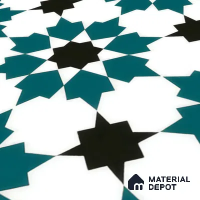 Moroccan Wall & Floor Tile TL 00250 Green 1 ft x 1 ft Matte Finish Ceramic Tile - 9 mm | Suitable For Kitchen, Bathroom, Dining Area | Please Expect a Slight Variation of Pattern