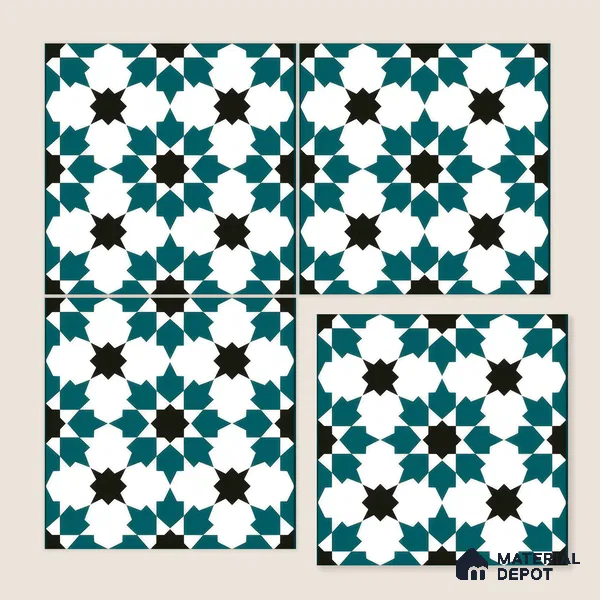 Moroccan Wall & Floor Tile TL 00250 Green 1 ft x 1 ft Matte Finish Ceramic Tile - 9 mm | Suitable For Kitchen, Bathroom, Dining Area | Please Expect a Slight Variation of Pattern