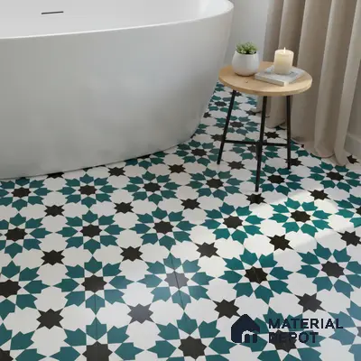 Moroccan Wall & Floor Tile TL 00250 Green 1 ft x 1 ft Matte Finish Ceramic Tile - 9 mm | Suitable For Kitchen, Bathroom, Dining Area | Please Expect a Slight Variation of Pattern