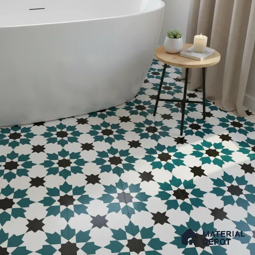 Moroccan Wall & Floor Tile TL 00250 Green 1 ft x 1 ft Matte Finish Ceramic Tile - 9 mm | Suitable For Kitchen, Bathroom, Dining Area | Please Expect a Slight Variation of Pattern