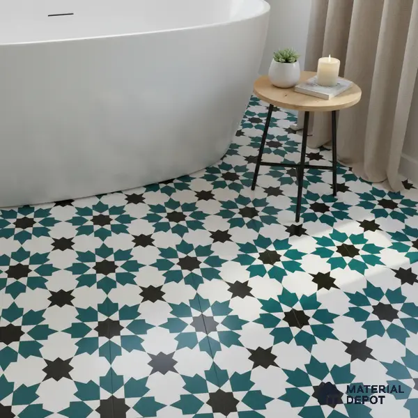 Moroccan Wall & Floor Tile TL 00250 Green 1 ft x 1 ft Matte Finish Ceramic Tile - 9 mm | Suitable For Kitchen, Bathroom, Dining Area | Please Expect a Slight Variation of Pattern