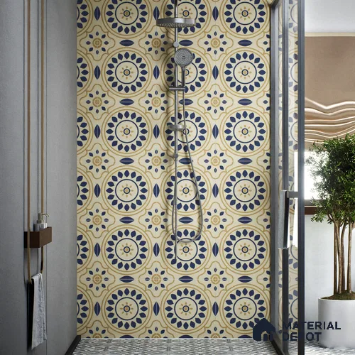 Moroccan Floor & Wall Tile TL 00251 Brown & Blue 1 ft x 1 ft Matte Finish Ceramic Tile - 9 mm | Suitable For Kitchen, Bathroom, Dining Area | Please Expect a Slight Variation of Pattern