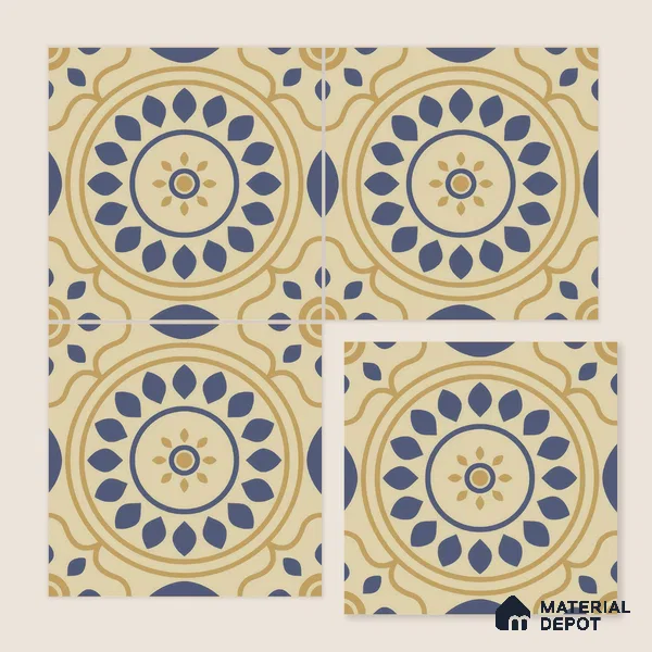 Moroccan Floor & Wall Tile TL 00251 Brown & Blue 1 ft x 1 ft Matte Finish Ceramic Tile - 9 mm | Suitable For Kitchen, Bathroom, Dining Area | Please Expect a Slight Variation of Pattern