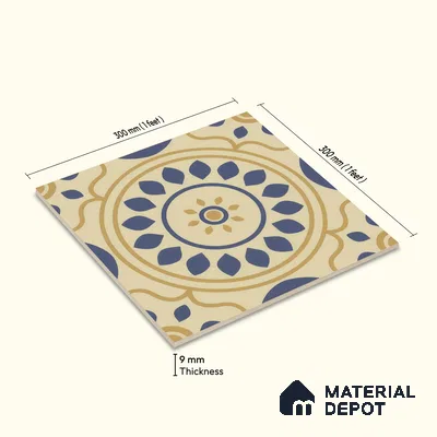 Moroccan Floor & Wall Tile TL 00251 Brown & Blue 1 ft x 1 ft Matte Finish Ceramic Tile - 9 mm | Suitable For Kitchen, Bathroom, Dining Area | Please Expect a Slight Variation of Pattern