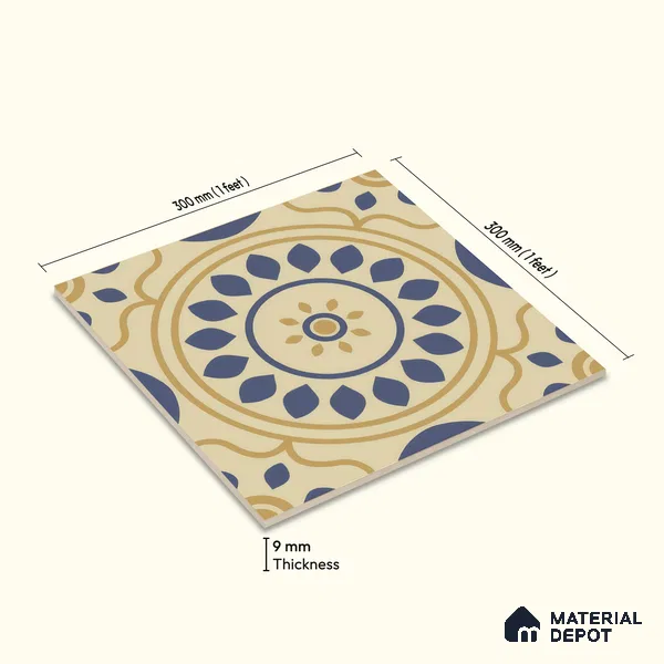 Moroccan Floor & Wall Tile TL 00251 Brown & Blue 1 ft x 1 ft Matte Finish Ceramic Tile - 9 mm | Suitable For Kitchen, Bathroom, Dining Area | Please Expect a Slight Variation of Pattern