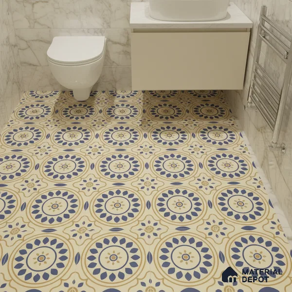 Moroccan Floor & Wall Tile TL 00251 Brown & Blue 1 ft x 1 ft Matte Finish Ceramic Tile - 9 mm | Suitable For Kitchen, Bathroom, Dining Area | Please Expect a Slight Variation of Pattern