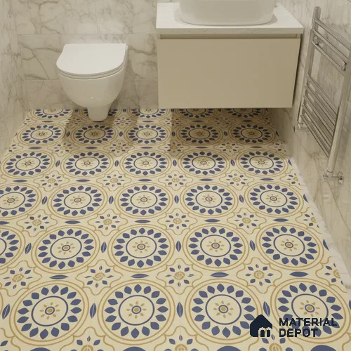 Moroccan Floor & Wall Tile TL 00251 Brown & Blue 1 ft x 1 ft Matte Finish Ceramic Tile - 9 mm | Suitable For Kitchen, Bathroom, Dining Area | Please Expect a Slight Variation of Pattern