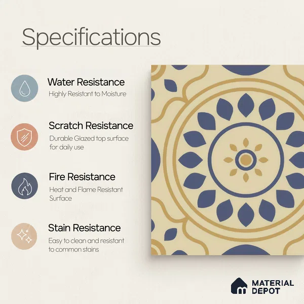 Moroccan Floor & Wall Tile TL 00251 Brown & Blue 1 ft x 1 ft Matte Finish Ceramic Tile - 9 mm | Suitable For Kitchen, Bathroom, Dining Area | Please Expect a Slight Variation of Pattern