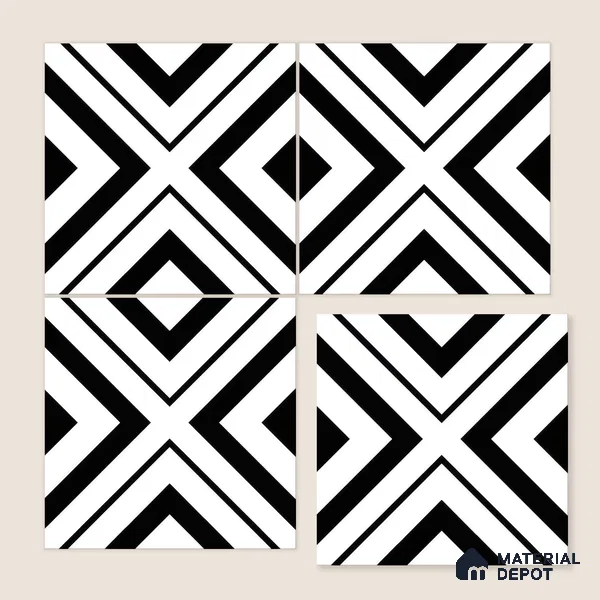 Moroccan Floor & Wall Tile TL 00252 Monochrome Cross 1 ft x 1 ft Matte Finish Ceramic Tile - 9 mm | Suitable For Kitchen, Bathroom, Dining Area | Please Expect a Slight Variation of Pattern