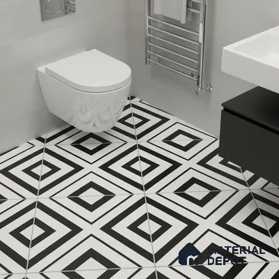 Moroccan Floor & Wall Tile TL 00252 Monochrome Cross 1 ft x 1 ft Matte Finish Ceramic Tile - 9 mm | Suitable For Kitchen, Bathroom, Dining Area | Please Expect a Slight Variation of Pattern