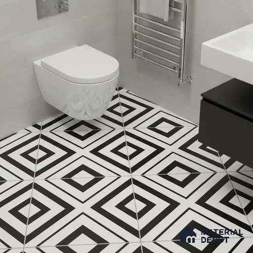 Moroccan Floor & Wall Tile TL 00252 Monochrome Cross 1 ft x 1 ft Matte Finish Ceramic Tile - 9 mm | Suitable For Kitchen, Bathroom, Dining Area | Please Expect a Slight Variation of Pattern