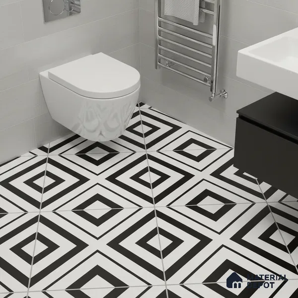 Moroccan Floor & Wall Tile TL 00252 Monochrome Cross 1 ft x 1 ft Matte Finish Ceramic Tile - 9 mm | Suitable For Kitchen, Bathroom, Dining Area | Please Expect a Slight Variation of Pattern
