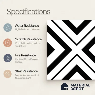 Moroccan Floor & Wall Tile TL 00252 Monochrome Cross 1 ft x 1 ft Matte Finish Ceramic Tile - 9 mm | Suitable For Kitchen, Bathroom, Dining Area | Please Expect a Slight Variation of Pattern