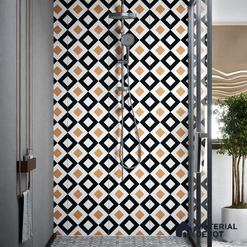 Moroccan Floor & Wall Tile TL 00253 Noir Yellow 1 ft x 1 ft Matte Finish Ceramic Tile - 9 mm | Suitable For Kitchen, Bathroom, Dining Area | Please Expect a Slight Variation of Pattern | Image 01