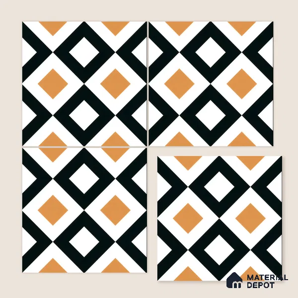 Moroccan Floor & Wall Tile TL 00253 Noir Yellow 1 ft x 1 ft Matte Finish Ceramic Tile - 9 mm | Suitable For Kitchen, Bathroom, Dining Area | Please Expect a Slight Variation of Pattern